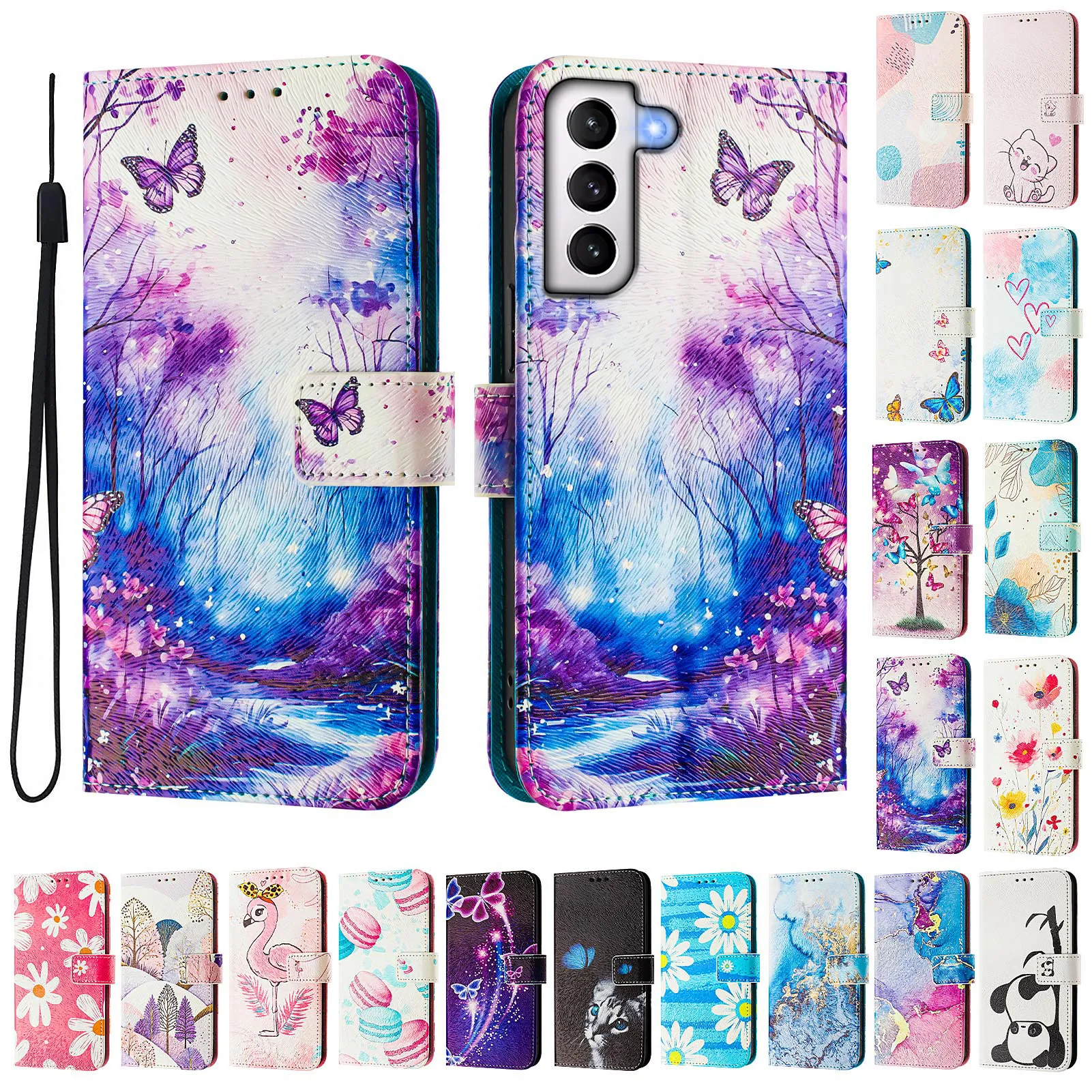 CH05 For Samusng Galaxy S21 Plus Pattern Printing PU Leather Drop-proof Cover Magnetic Clasp Flip Stand Wallet Case