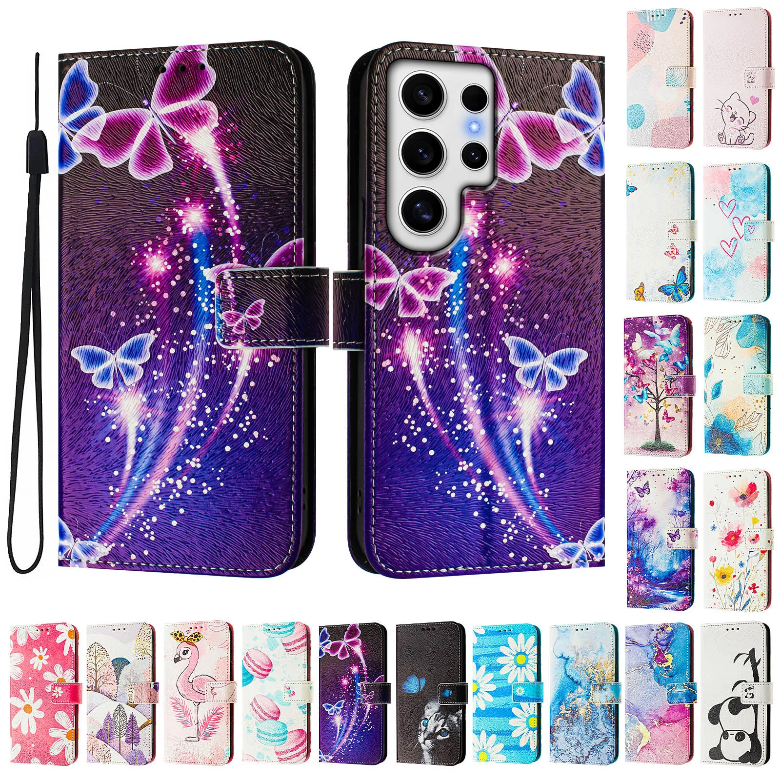 CH05 For Samusng Galaxy S24 Ultra Pattern Printing PU Leather Drop-proof Cover Magnetic Clasp Flip Stand Wallet Case