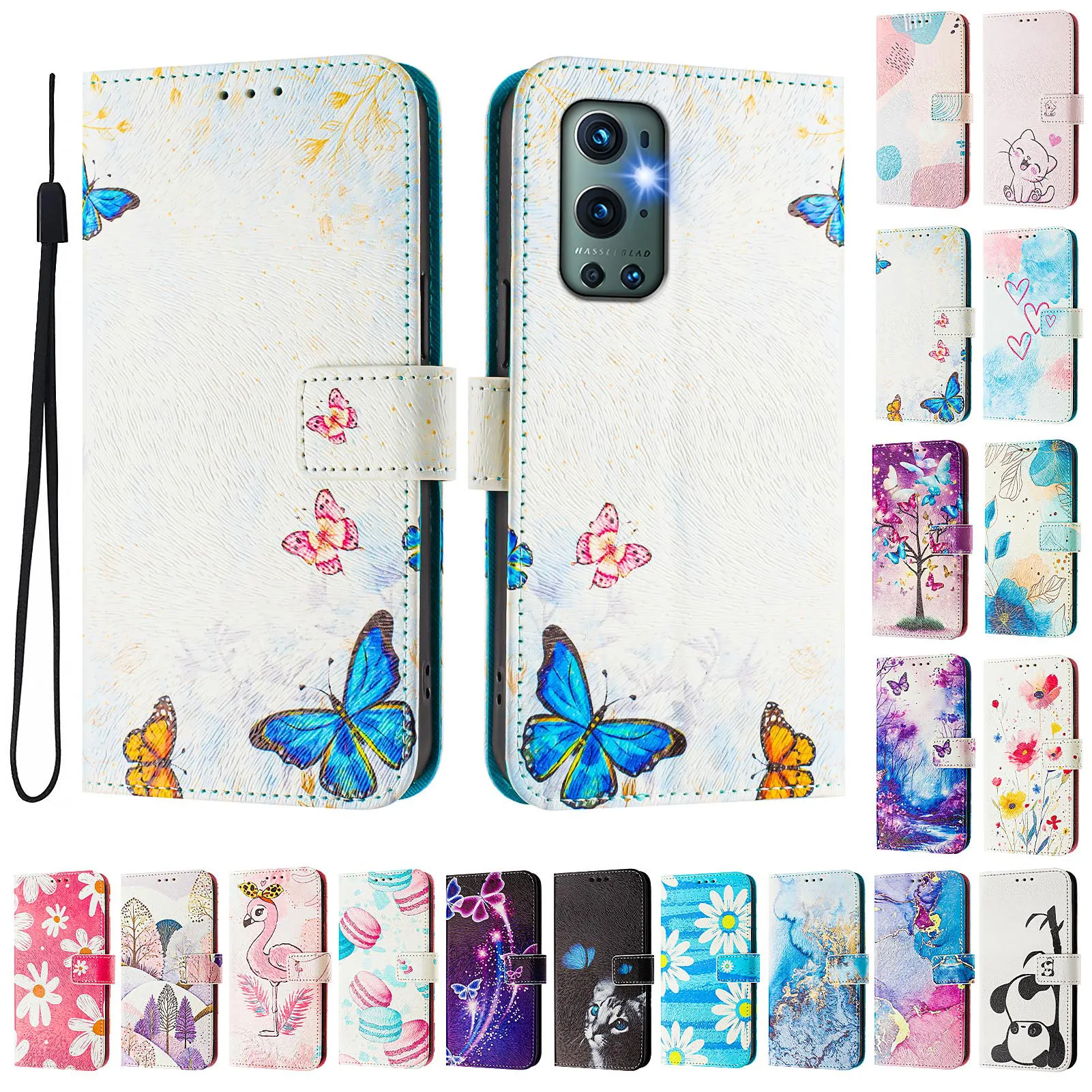 CH05 For Oneplus 9 Pro Pattern Printing PU Leather Drop-proof Cover Magnetic Clasp Flip Stand Wallet Case