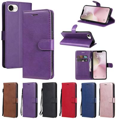 Solid Color Pattern Scratch Resistant Clamshell PU Leather Phone Protective Case with Lanyard&Card Slots for iPhone 16E