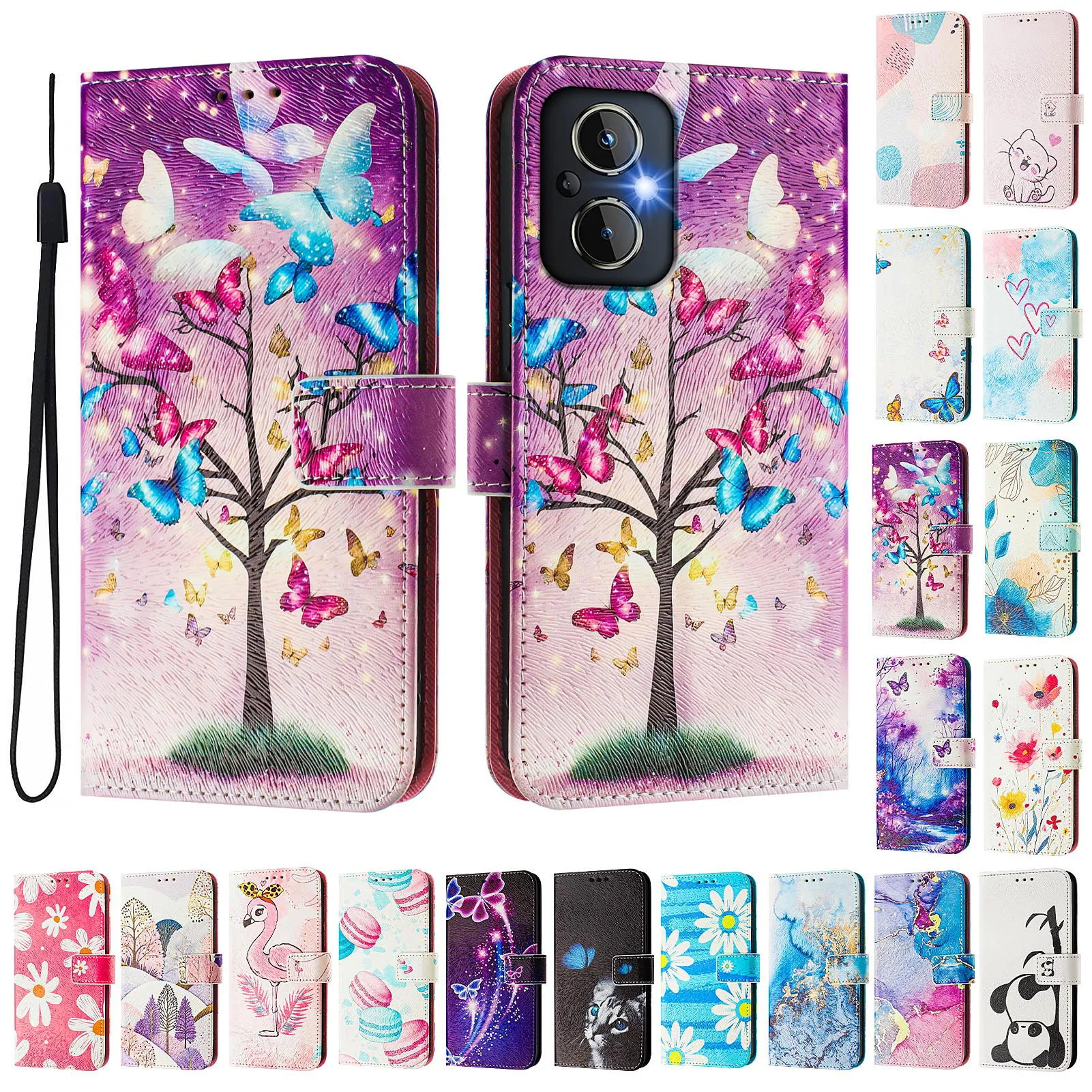 CH05 For Oppo Reno 8 4G Pattern Printing PU Leather Drop-proof Cover Magnetic Clasp Flip Stand Wallet Case