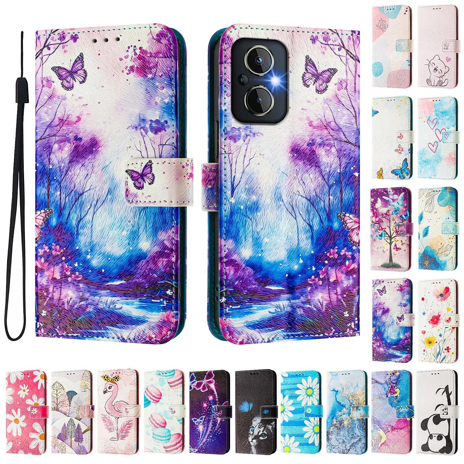 CH05 For Oppo Reno 8Z 5G Pattern Printing PU Leather Drop-proof Cover Magnetic Clasp Flip Stand Wallet Case