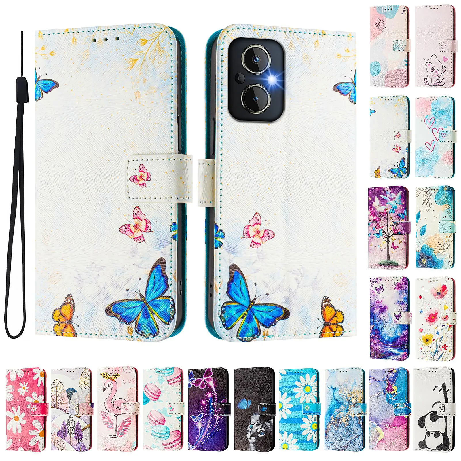 CH05 For Oppo Reno 8 Lite Pattern Printing PU Leather Drop-proof Cover Magnetic Clasp Flip Stand Wallet Case