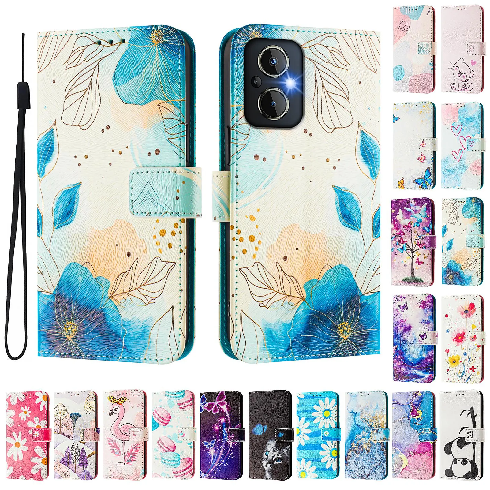 CH05 For Oppo Reno 7 Lite Pattern Printing PU Leather Drop-proof Cover Magnetic Clasp Flip Stand Wallet Case