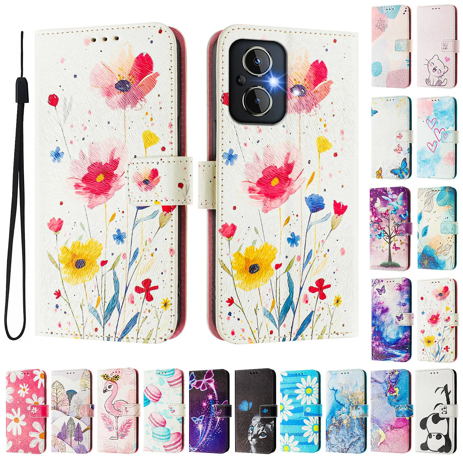 CH05 For Oppo Reno 7Z 5G Pattern Printing PU Leather Drop-proof Cover Magnetic Clasp Flip Stand Wallet Case