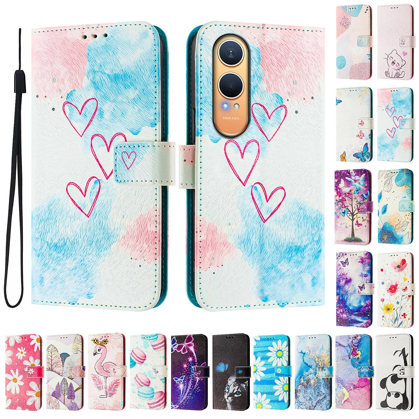 CH05 For Oppo K12X 5G Pattern Printing PU Leather Drop-proof Cover Magnetic Clasp Flip Stand Wallet Case