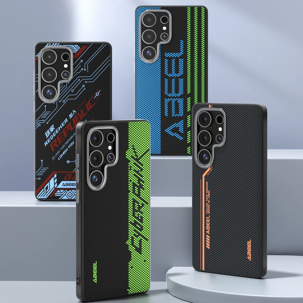 ABEEL For Samsung Galaxy S24 Ultra Case Compatible with MagSafe Printed PC TPU Aluminum Alloy Leather Phone Cover