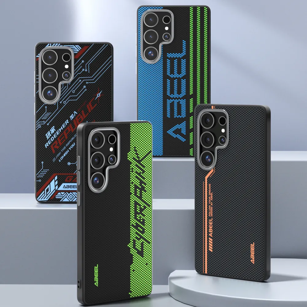 ABEEL For Samsung Galaxy S25 Ultra Case Compatible with MagSafe Printed PC TPU Aluminum Alloy Leather Phone Cover