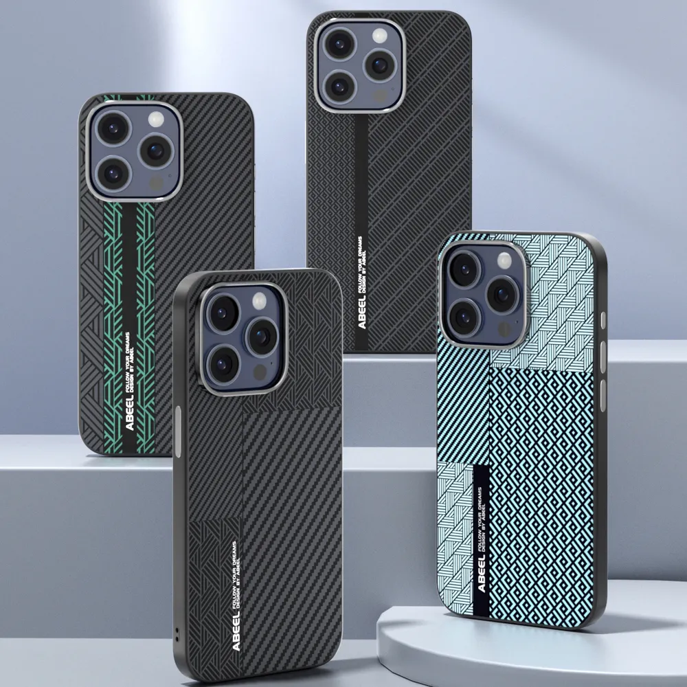 ABEEL Leading Series For iPhone 14 Pro Max Case Compatible with MagSafe Printed PC TPU Aluminum Alloy Leather Phone Cover