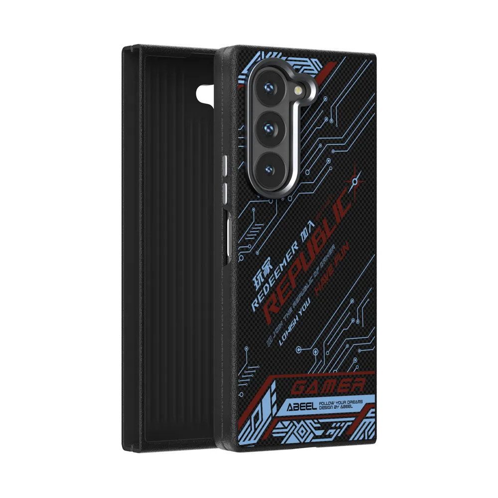 ABEEL For Samsung Galaxy Z Fold 6 Case Compatible with MagSafe Printed PC TPU Aluminum Alloy Leather Phone Cover