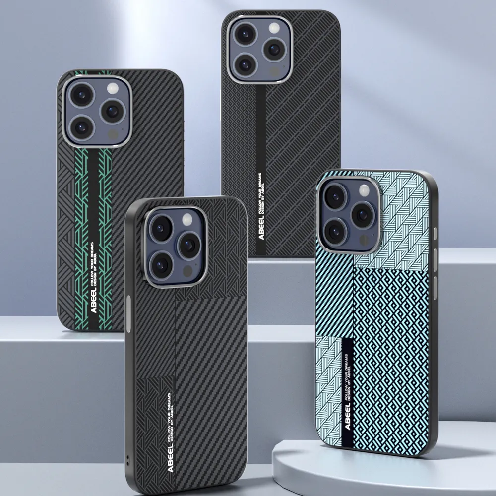 ABEEL Leading Series For iPhone 15 Pro Case Compatible with MagSafe Printed PC TPU Aluminum Alloy Leather Phone Cover