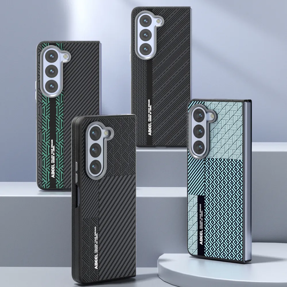 ABEEL Leading Series For Samsung Galaxy Z Fold 5 Case Compatible with MagSafe Printed PC TPU Aluminum Alloy Leather Phone Cover