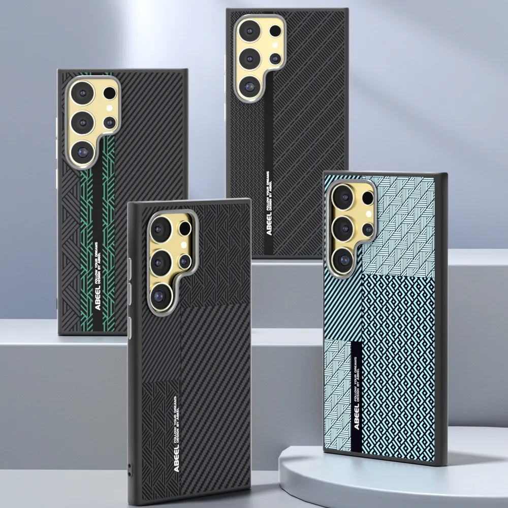 ABEEL Leading Series For Samsung Galaxy S24 Ultra Case Compatible with MagSafe Printed PC TPU Aluminum Alloy Leather Phone Cover