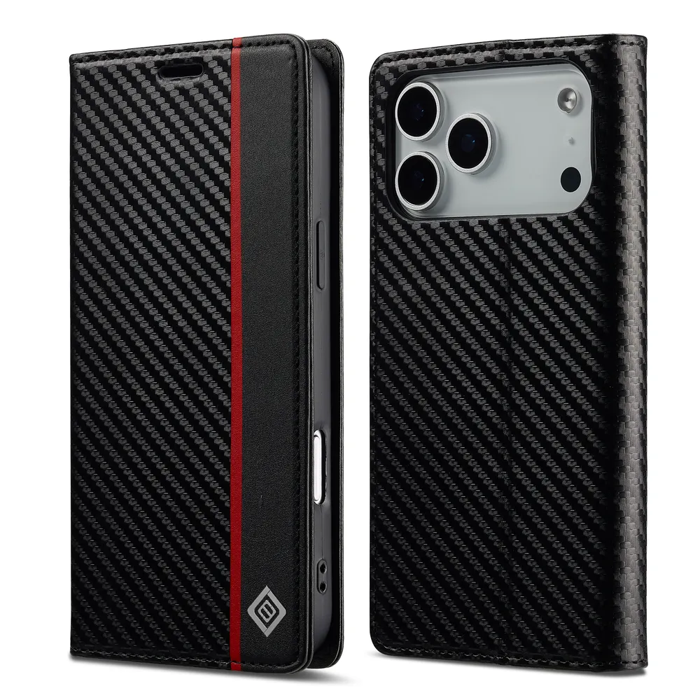 LC.IMEEKE For iPhone 17 Pro Max Carbon Fiber Pattern Anti-fall Folio Flip Leather Case with Card Slots