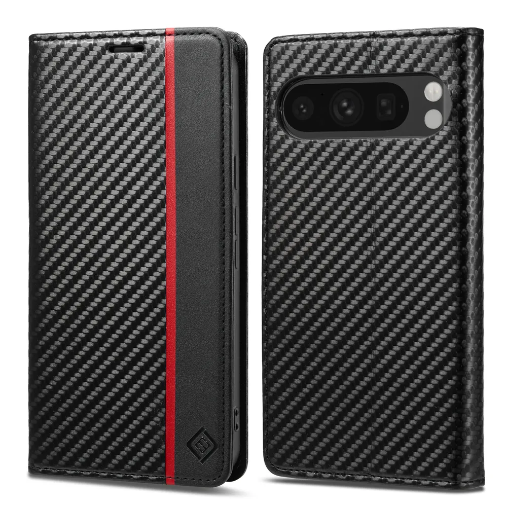 LC.IMEEKE For Google Pixel 10 Pro XL Carbon Fiber Pattern Anti-fall Folio Flip Leather Case with Card Slots