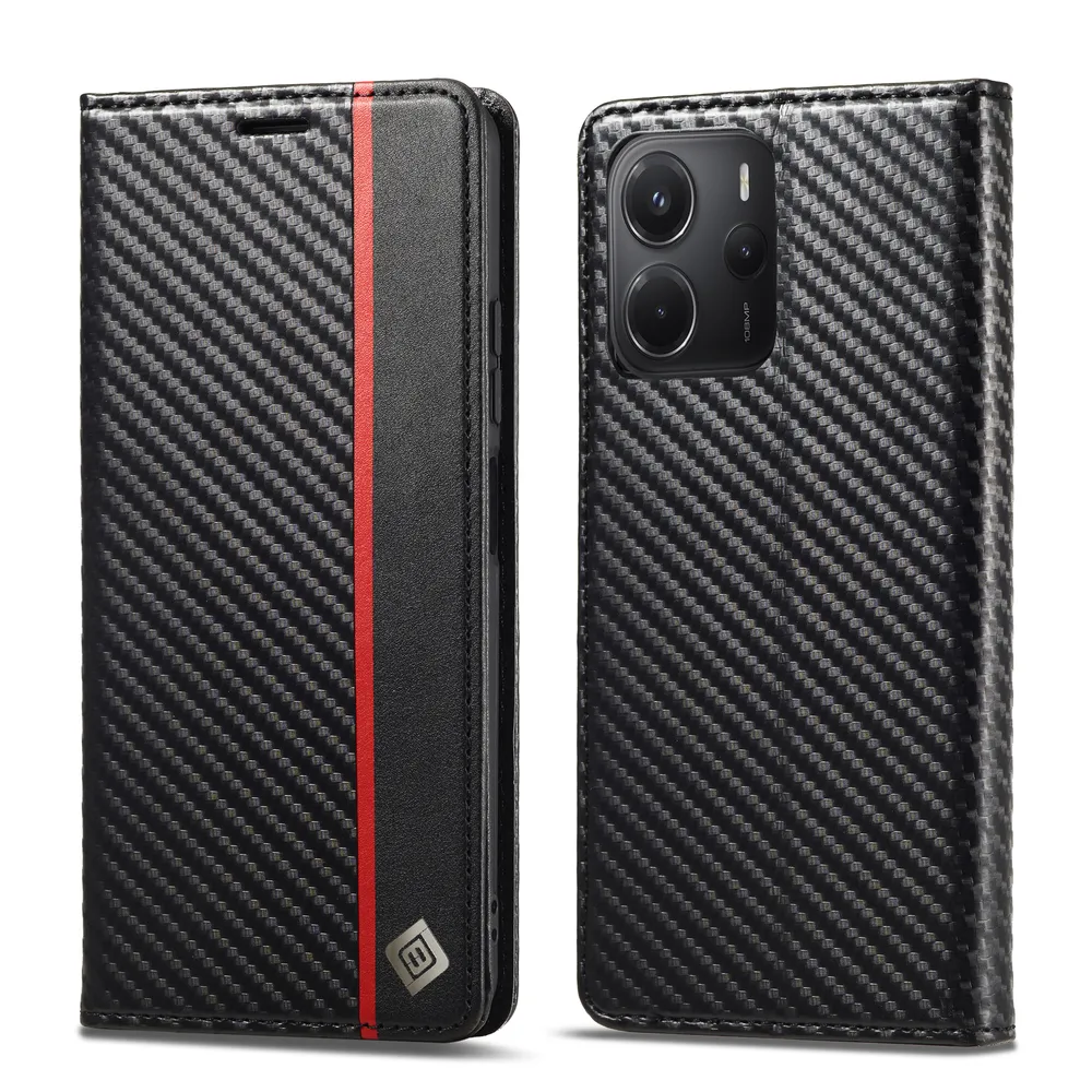 LC.IMEEKE For Xiaomi Redmi Note 14 4G Carbon Fiber Pattern Anti-fall Folio Flip Leather Case with Card Slots