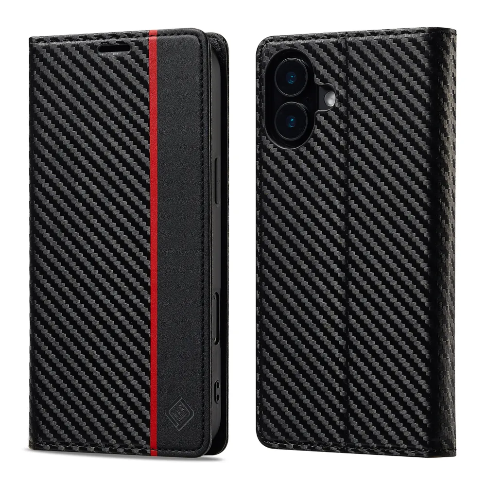 LC.IMEEKE For iPhone 17 Carbon Fiber Pattern Anti-fall Folio Flip Leather Case with Card Slots