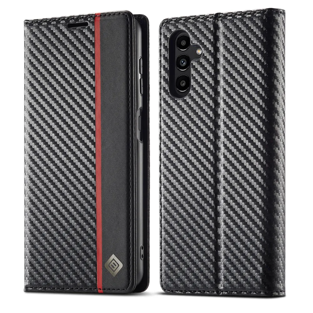 LC.IMEEKE For Samsung Galaxy A17 Carbon Fiber Pattern Anti-fall Folio Flip Leather Case with Card Slots