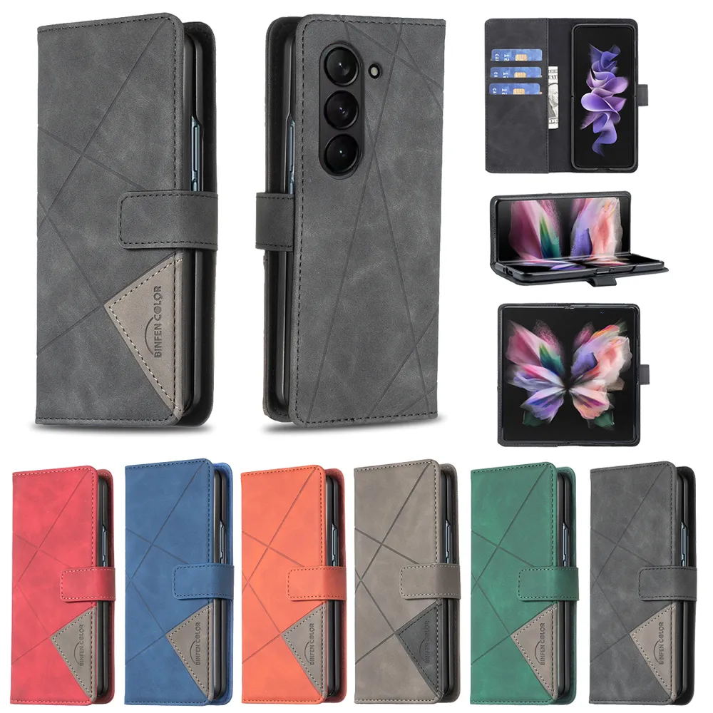 BF05 For Samsung Galaxy Z Fold 7 Stitching Rhombus Pattern Folio Flip PU Leather Wallet Phone Case