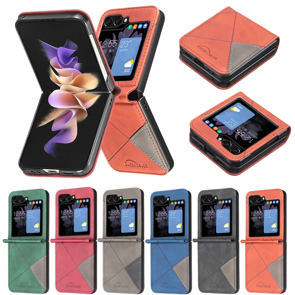 For Samsung Galaxy Z Flip 7 Stitching Rhombus Pattern Folio Flip PU Leather Wallet Phone Case