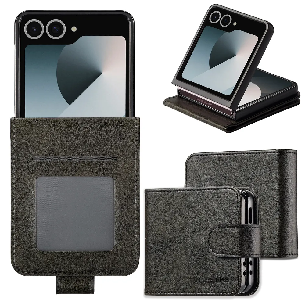 LC.IMEEKE For Samsung Galaxy Z Flip 7 Magnetic Button Calf pattern PU Leather + TPU Wallet Phone Case
