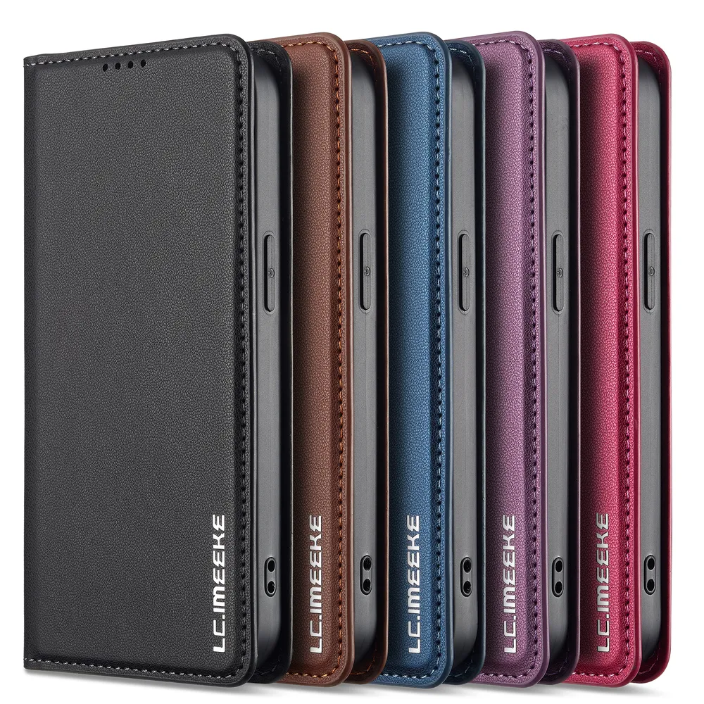 LC.IMEEKE L1 Series for iPhone 16E Case PU Leather Wallet Stand Protective Phone Cover 