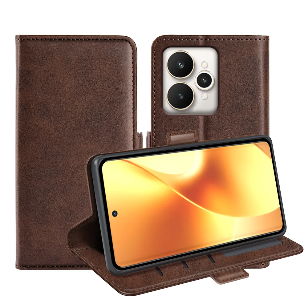For Realme 15 5G/Realme 15 Pro 5G Double Buckle Wallet Style Folio Flip Leather Case with Stand and Card Slots Function