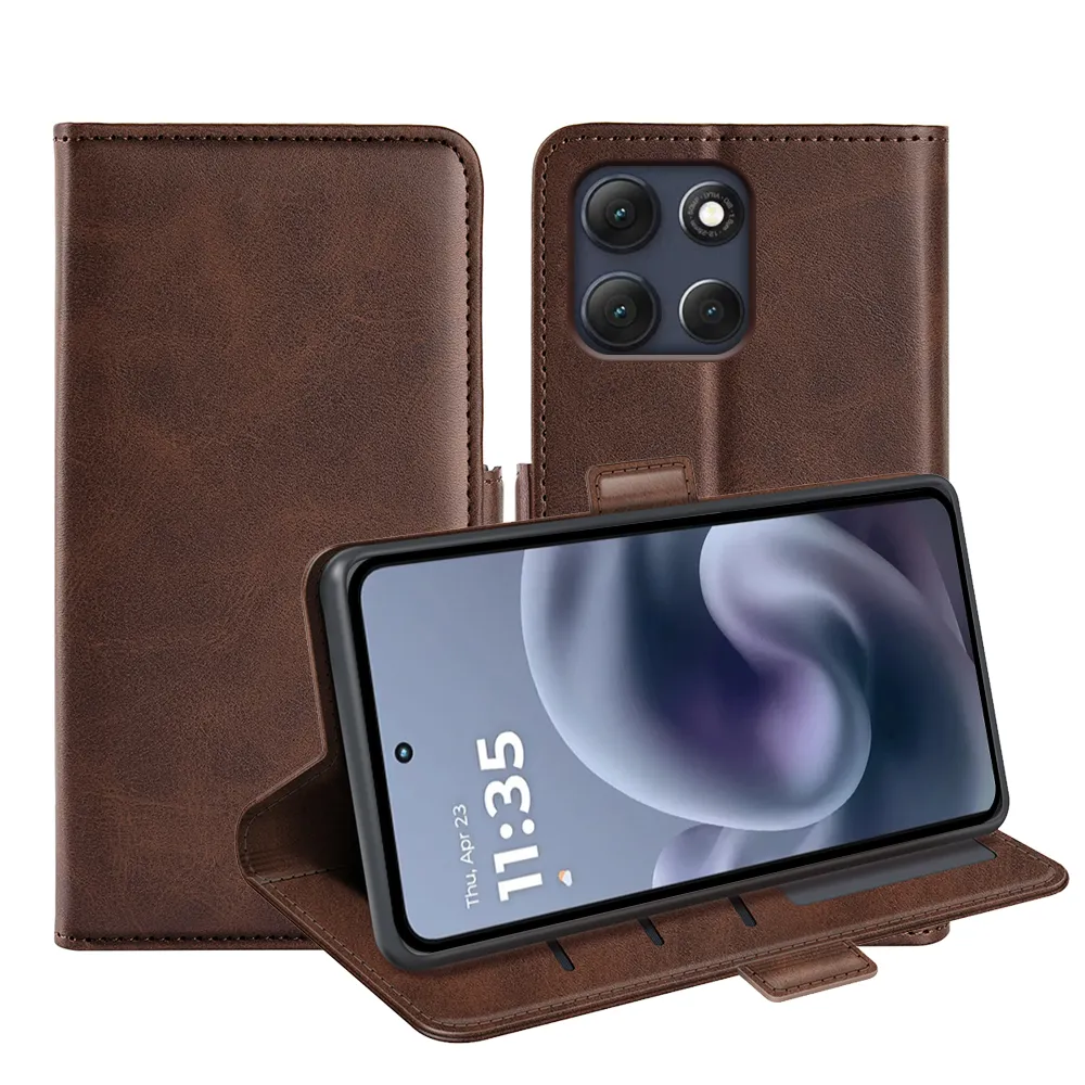 For Motorola Moto G86 Power Double Buckle Wallet Style Folio Flip Leather Case with Stand and Card Slots Function