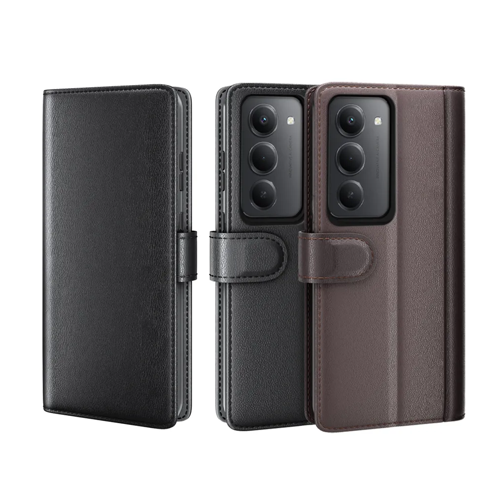for Xiaomi Redmi 15 169mm Side Flip Wallet Style Genuine Leather + Soft TPU Card Slots with Stand and Magnetic Buckle Case 