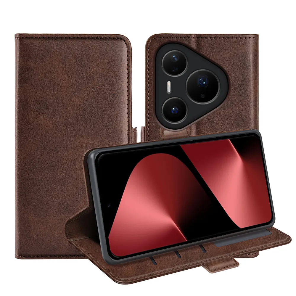 For Huawei Pura 80 Pro/Huawei Pura 80 Pro Plus Double Buckle Wallet Style Folio Flip Leather Case with Stand and Card Slots Function