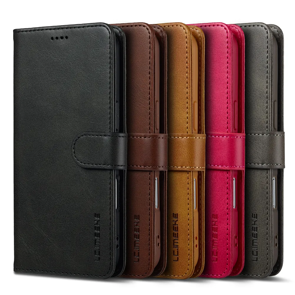 LC.IMEEKE For iPhone 17 Air Magnetic Button Calf pattern PU Leather + TPU Wallet Phone Case