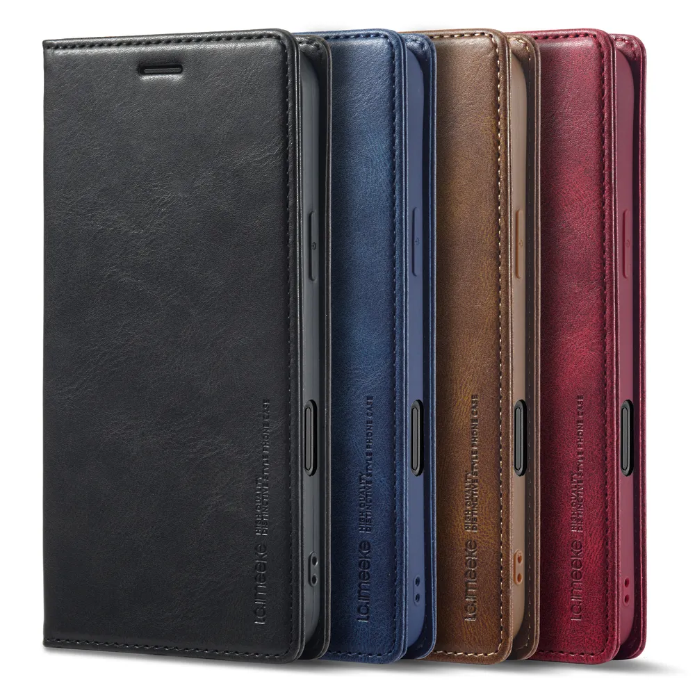 LC.IMEEKE For iPhone 16 Pro Max Magnetic Closure Anti-Theft Brush Protection PU Leather Phone Case 
