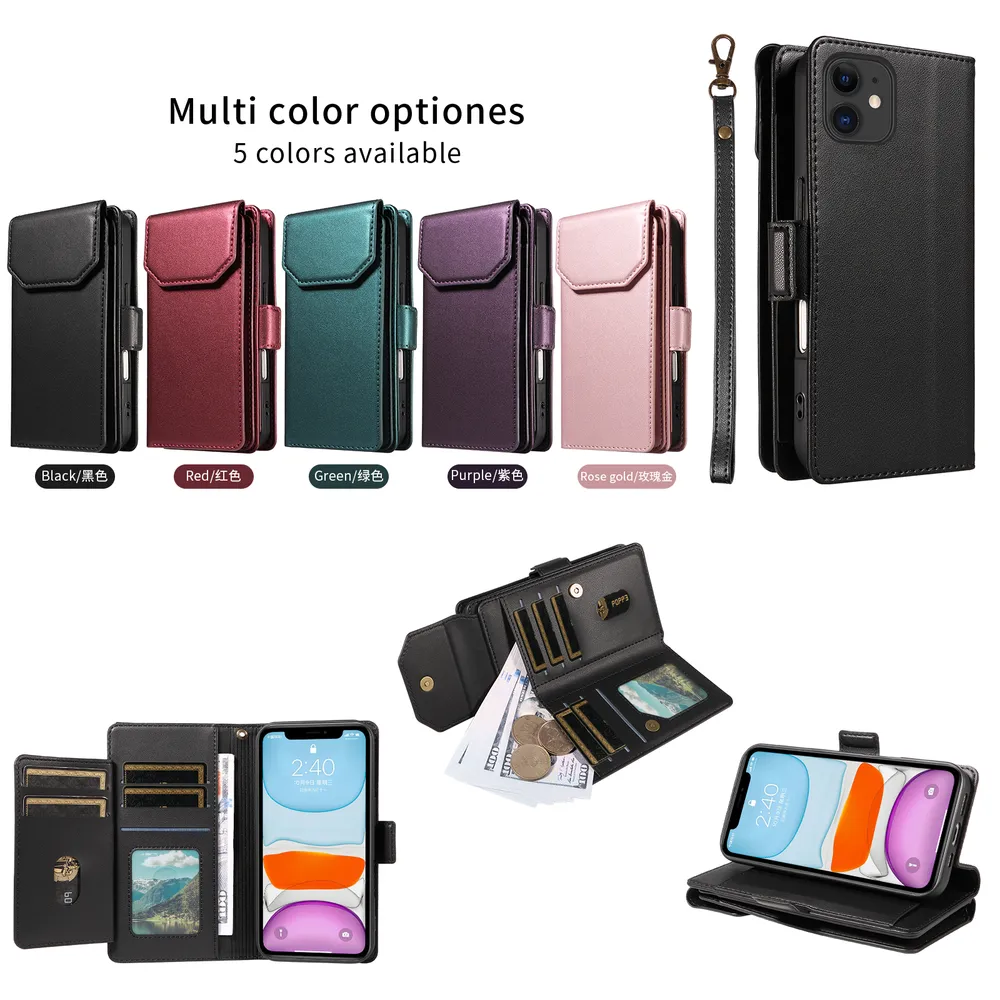 Fashion Multi Card Wallet Wrise Strap Phone Case For iPhone 11