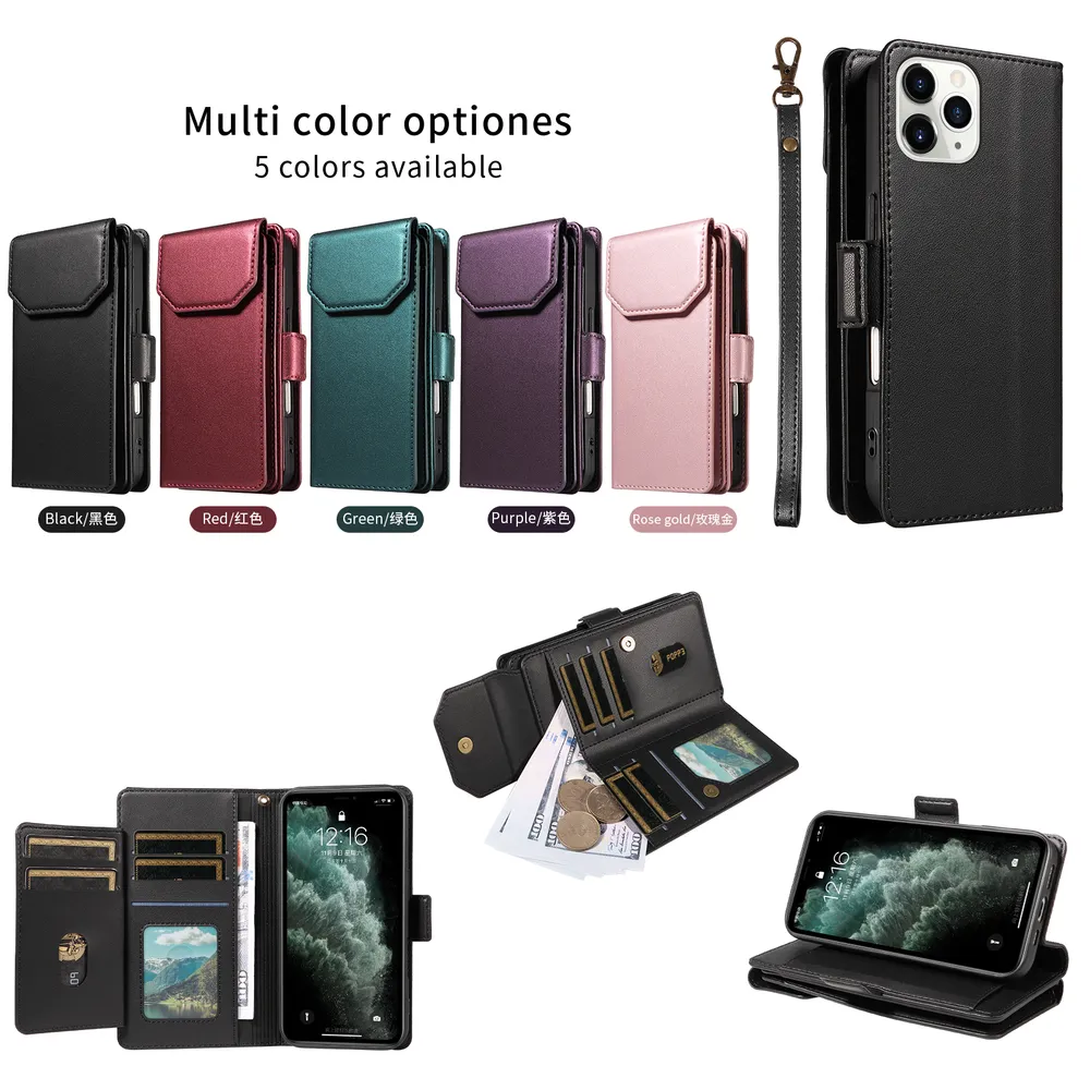 Fashion Multi Card Wallet Wrise Strap Phone Case For iPhone 11 Pro