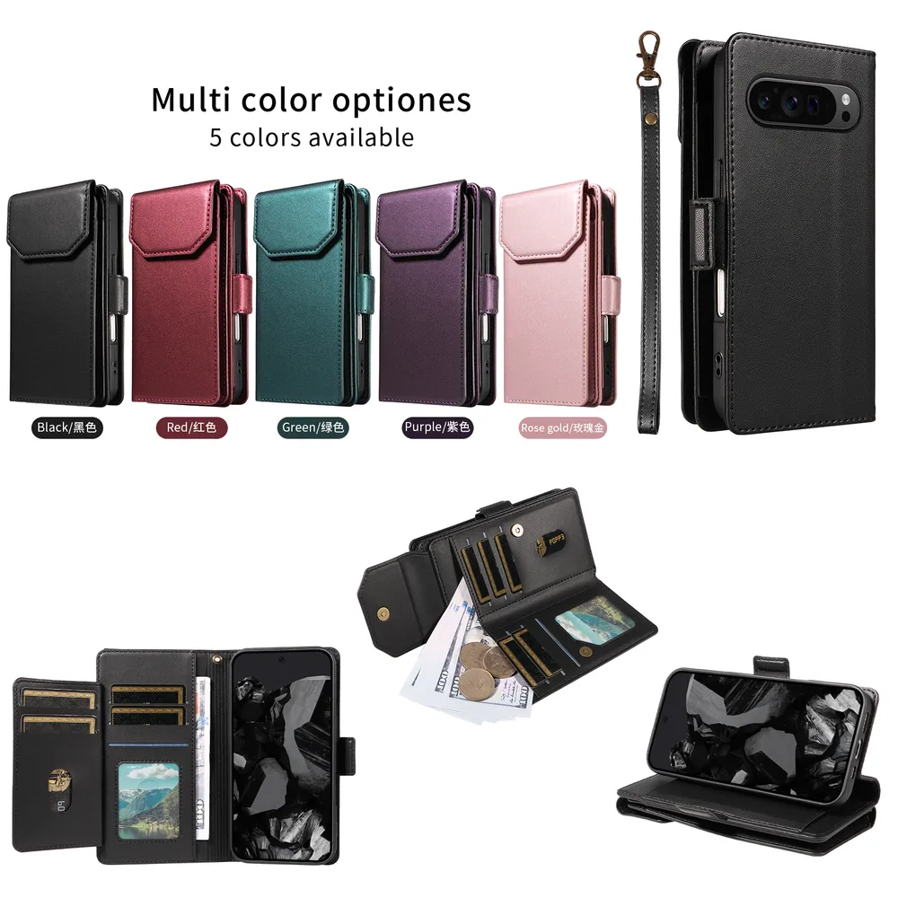 Fashion Multi Card Wallet Wrise Strap Phone Case For Google Pixel 9 / 9 Pro