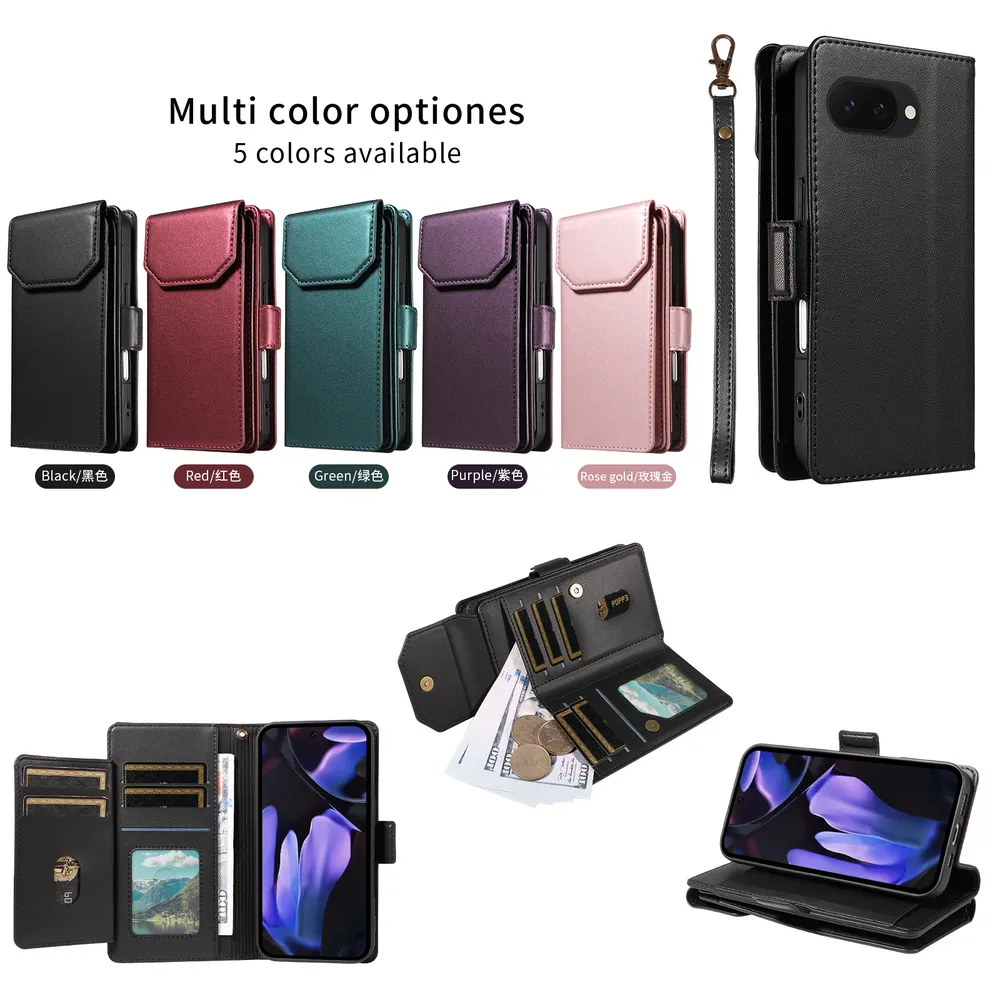 Fashion Multi Card Wallet Wrise Strap Phone Case For Google Pixel 9A