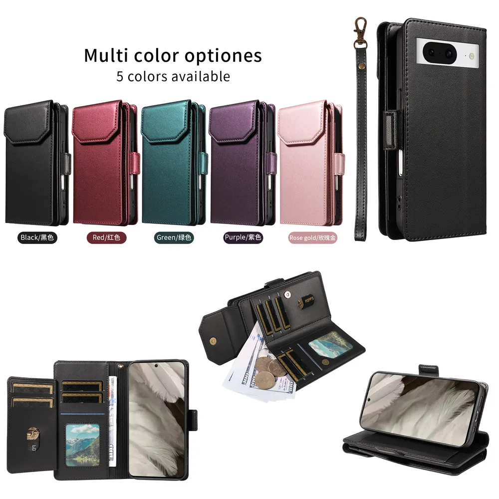 Fashion Multi Card Wallet Wrise Strap Phone Case For Google Pixel 8