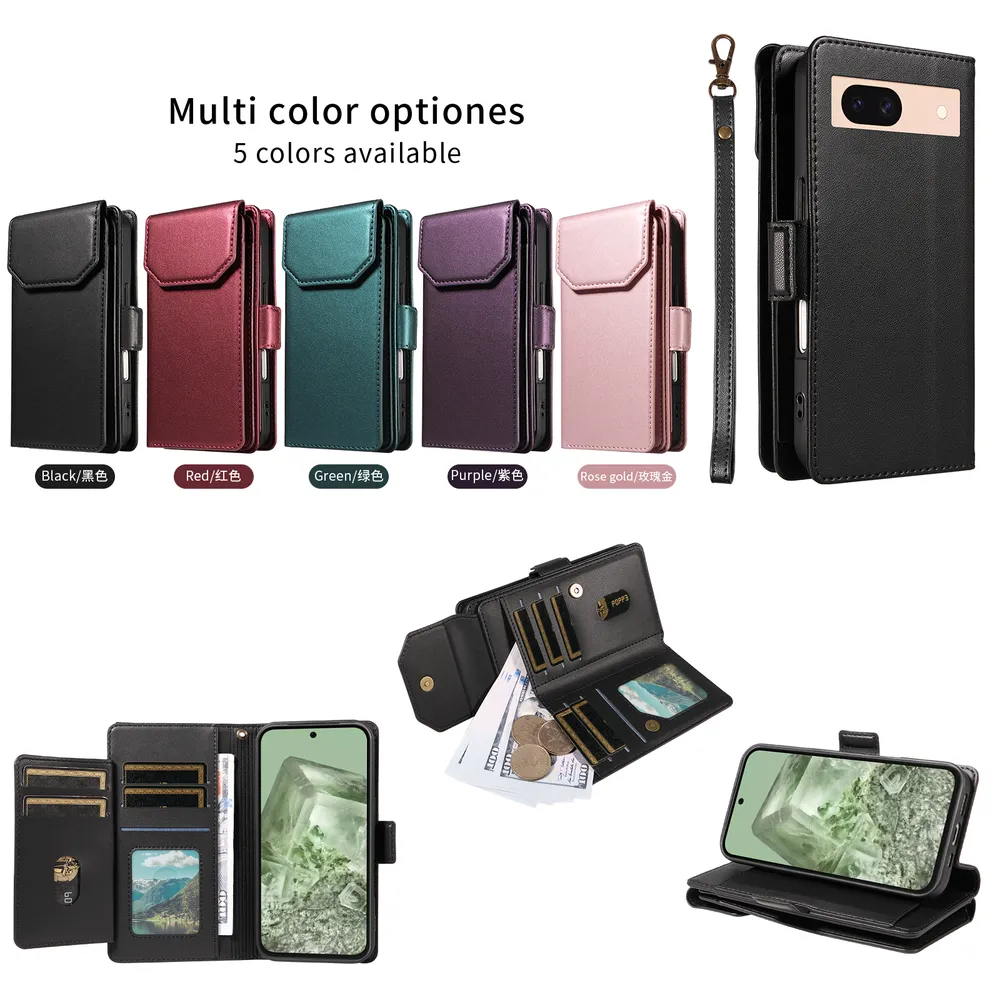 Fashion Multi Card Wallet Wrise Strap Phone Case For Google Pixel 8A