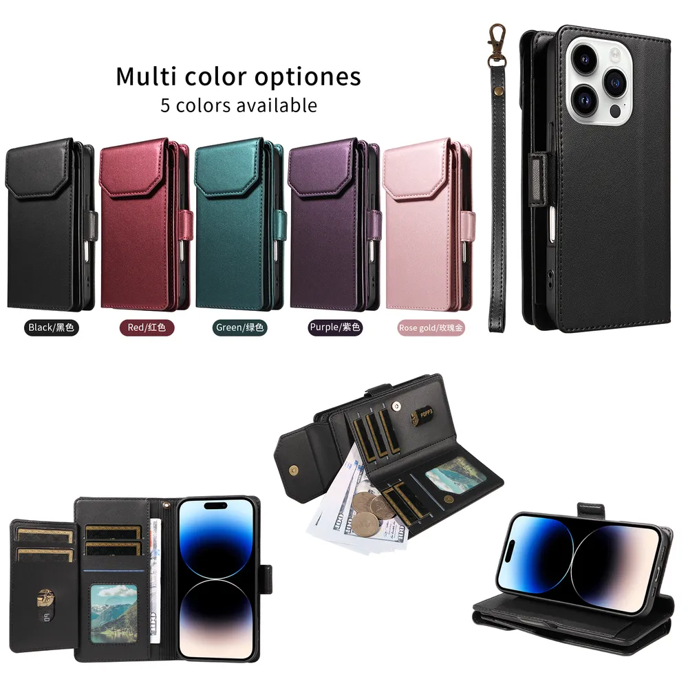 Fashion Multi Card Wallet Wrise Strap Phone Case For iPhone 14 Pro Max