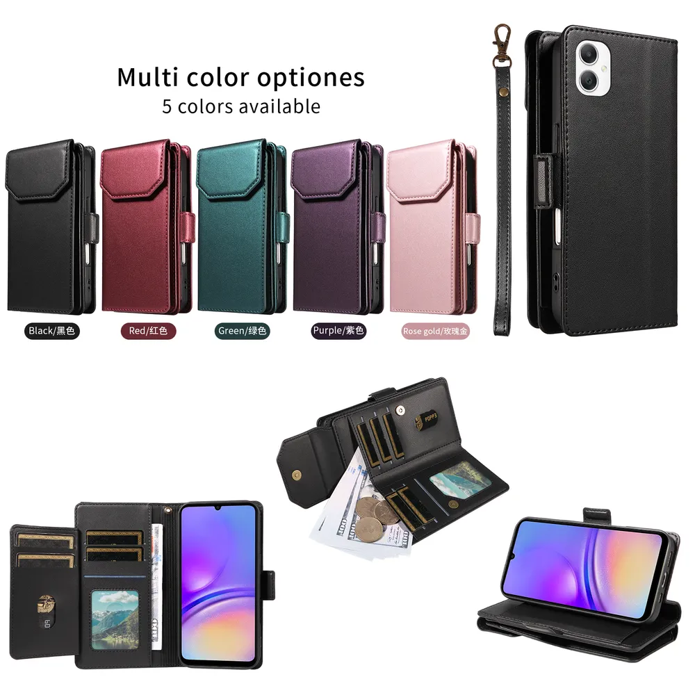 Fashion Multi Card Wallet Wrise Strap Phone Case For Samsung Galaxy A06 5G