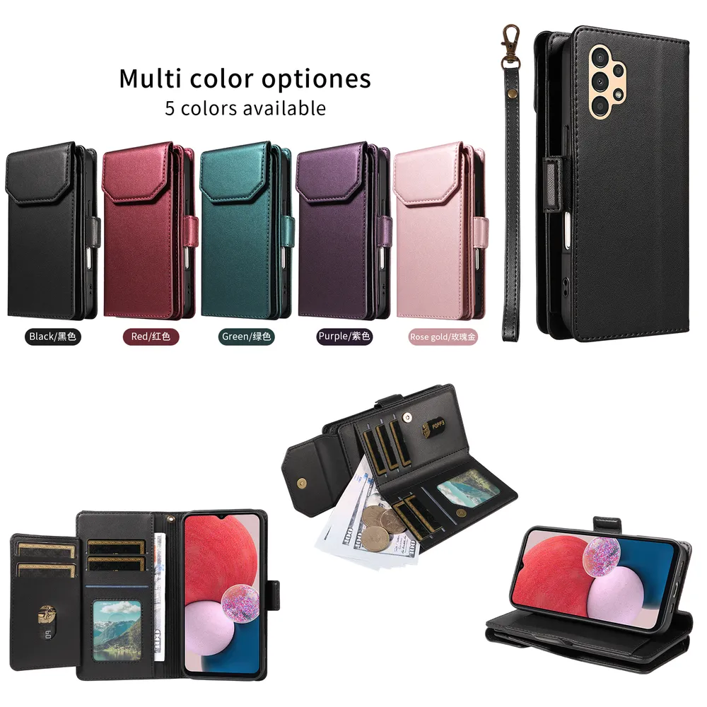 Fashion Multi Card Wallet Wrise Strap Phone Case For Samsung Galaxy A04 4G