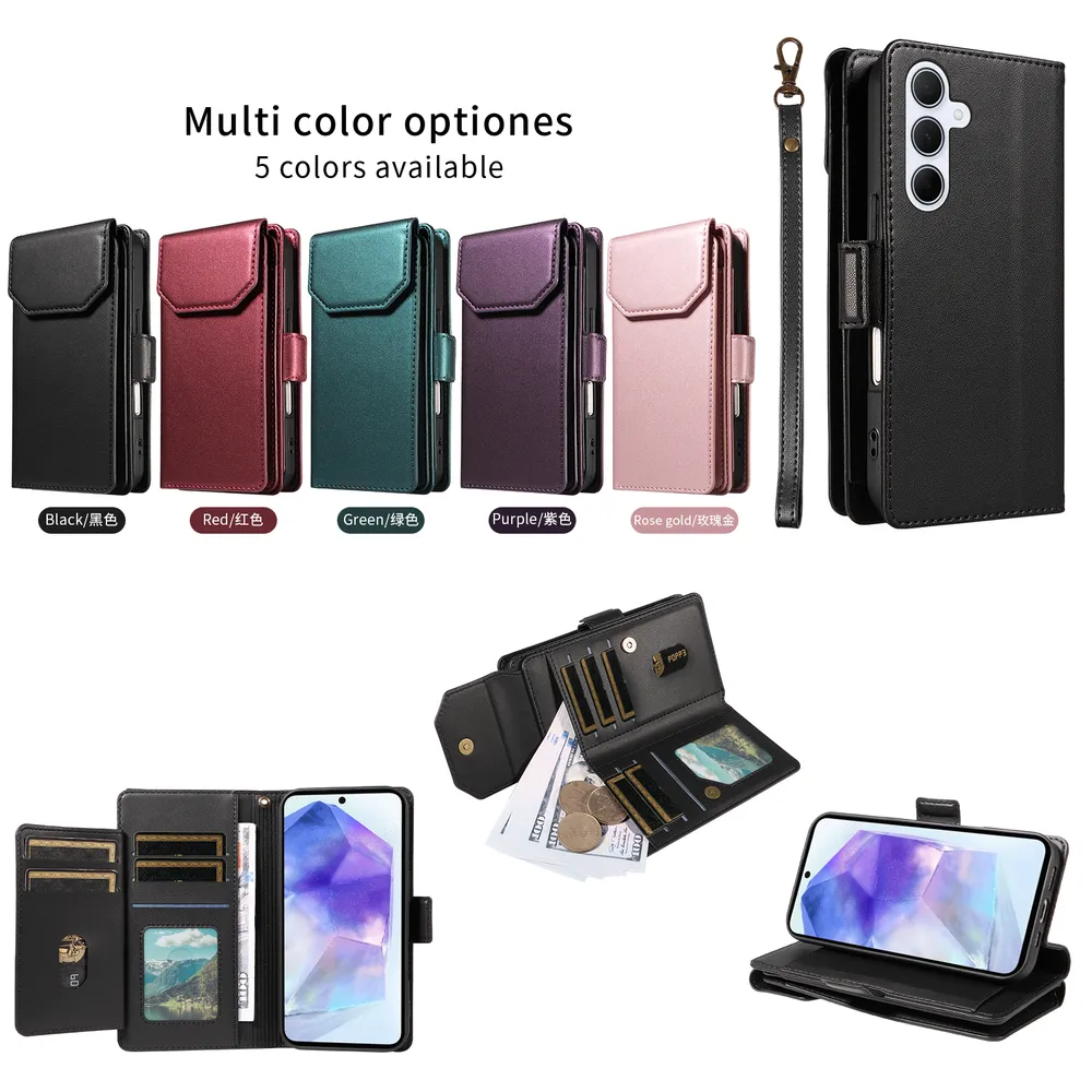 Fashion Multi Card Wallet Wrise Strap Phone Case For Samsung Galaxy A55 5G