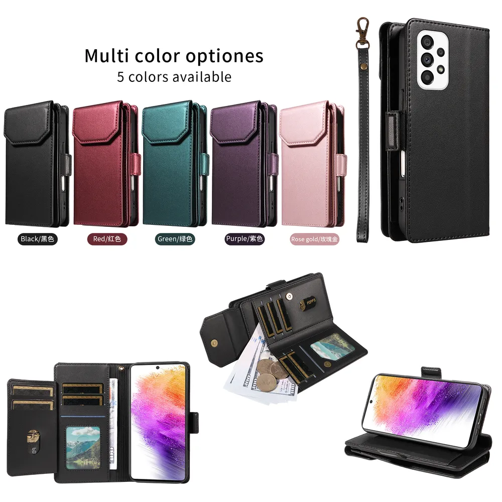 Fashion Multi Card Wallet Wrise Strap Phone Case For Samsung Galaxy A73 5G
