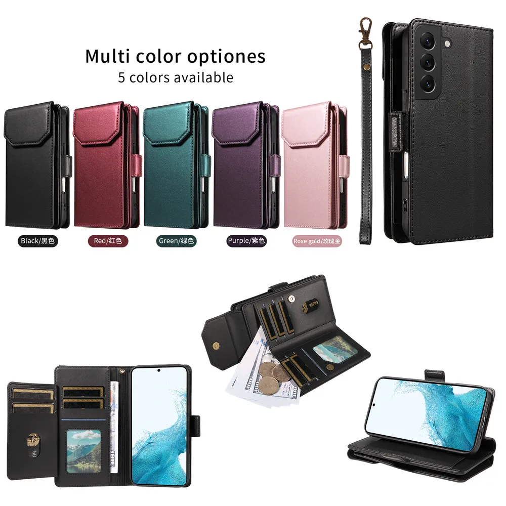 Fashion Multi Card Wallet Wrise Strap Phone Case For Samsung Galaxy S22