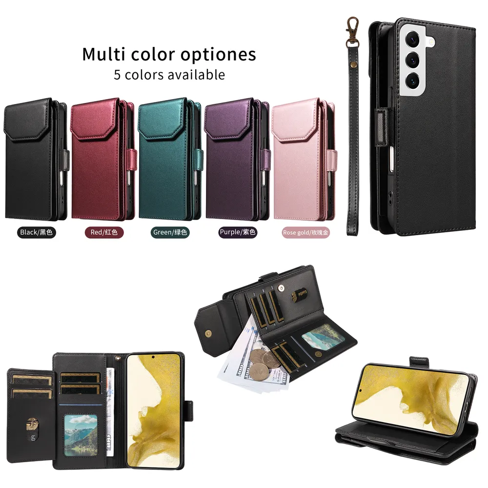 Fashion Multi Card Wallet Wrise Strap Phone Case For Samsung Galaxy S22 Plus