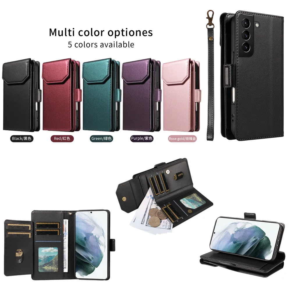 Fashion Multi Card Wallet Wrise Strap Phone Case For Samsung Galaxy S21 Plus