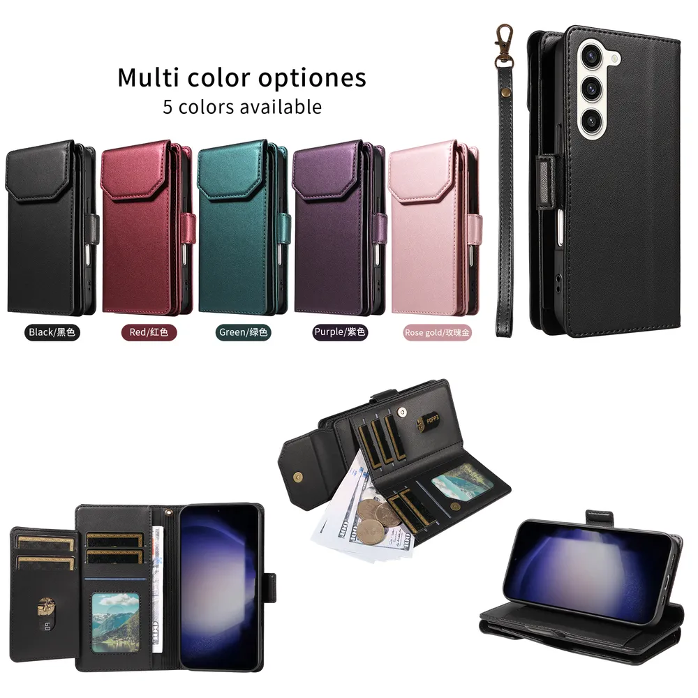 Fashion Multi Card Wallet Wrise Strap Phone Case For Samsung Galaxy S23