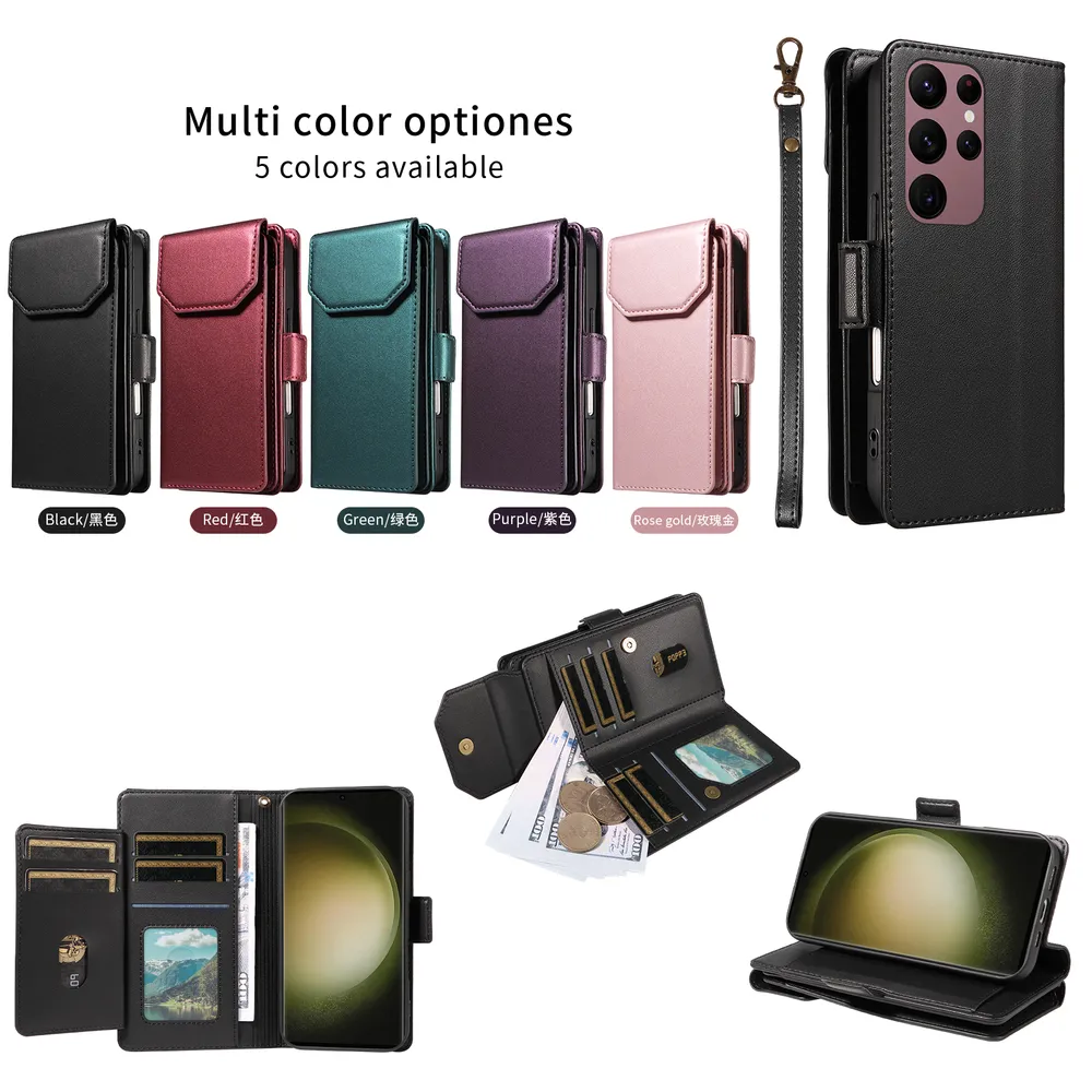 Fashion Multi Card Wallet Wrise Strap Phone Case For Samsung Galaxy S23 Ultra