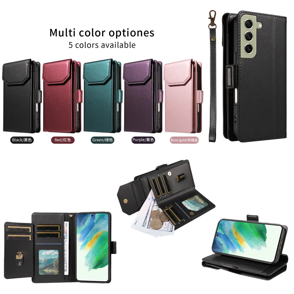 Fashion Multi Card Wallet Wrise Strap Phone Case For Samsung Galaxy S21 FE