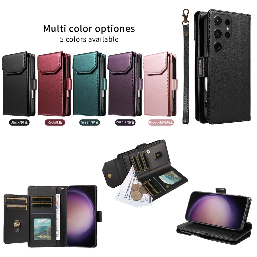 Fashion Multi Card Wallet Wrise Strap Phone Case For Samsung Galaxy S24 Ultra